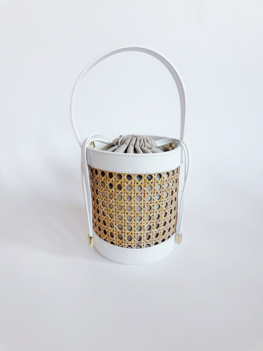 White Cane Wicker Bucket Bag