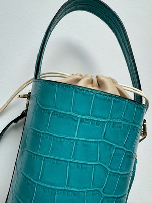 CC X CG Turquoise Crocodile Embossed Leather Bucket Bag