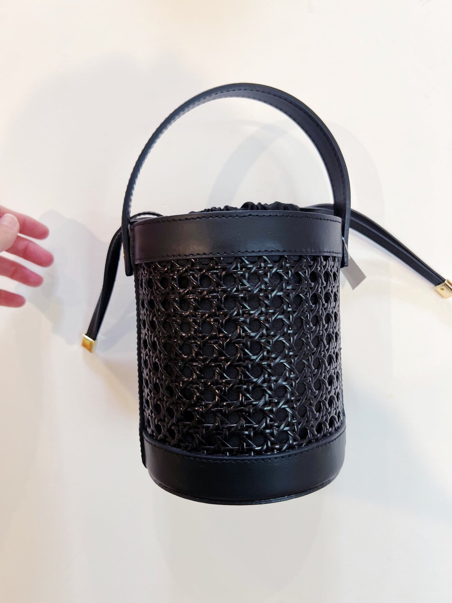 Black on Black Cane Wicker Bucket