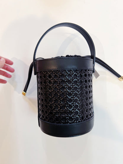 Black on Black Cane Wicker Bucket