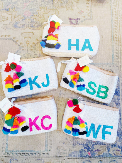 Sequin Straw Clutch + Monogram