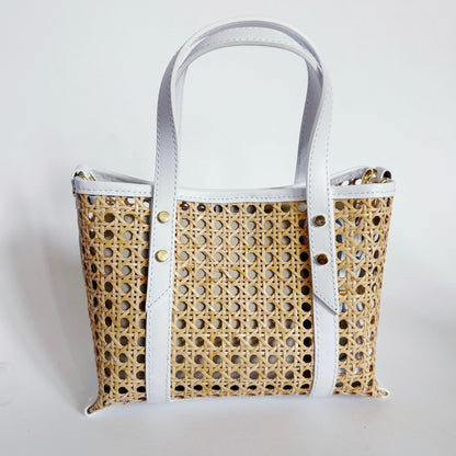 White Cane Wicker Mini Market Tote