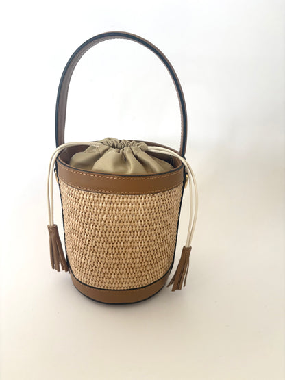 Camel Raffia Bucket Bag