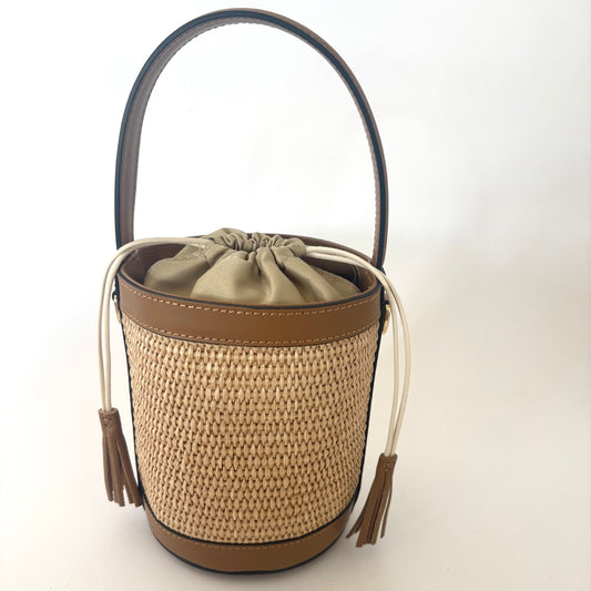 Camel Raffia Bucket Bag