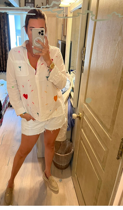 White Collar Heart Blouse
