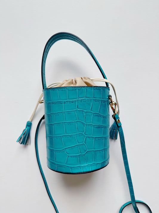 CC X CG Turquoise Crocodile Embossed Leather Bucket Bag