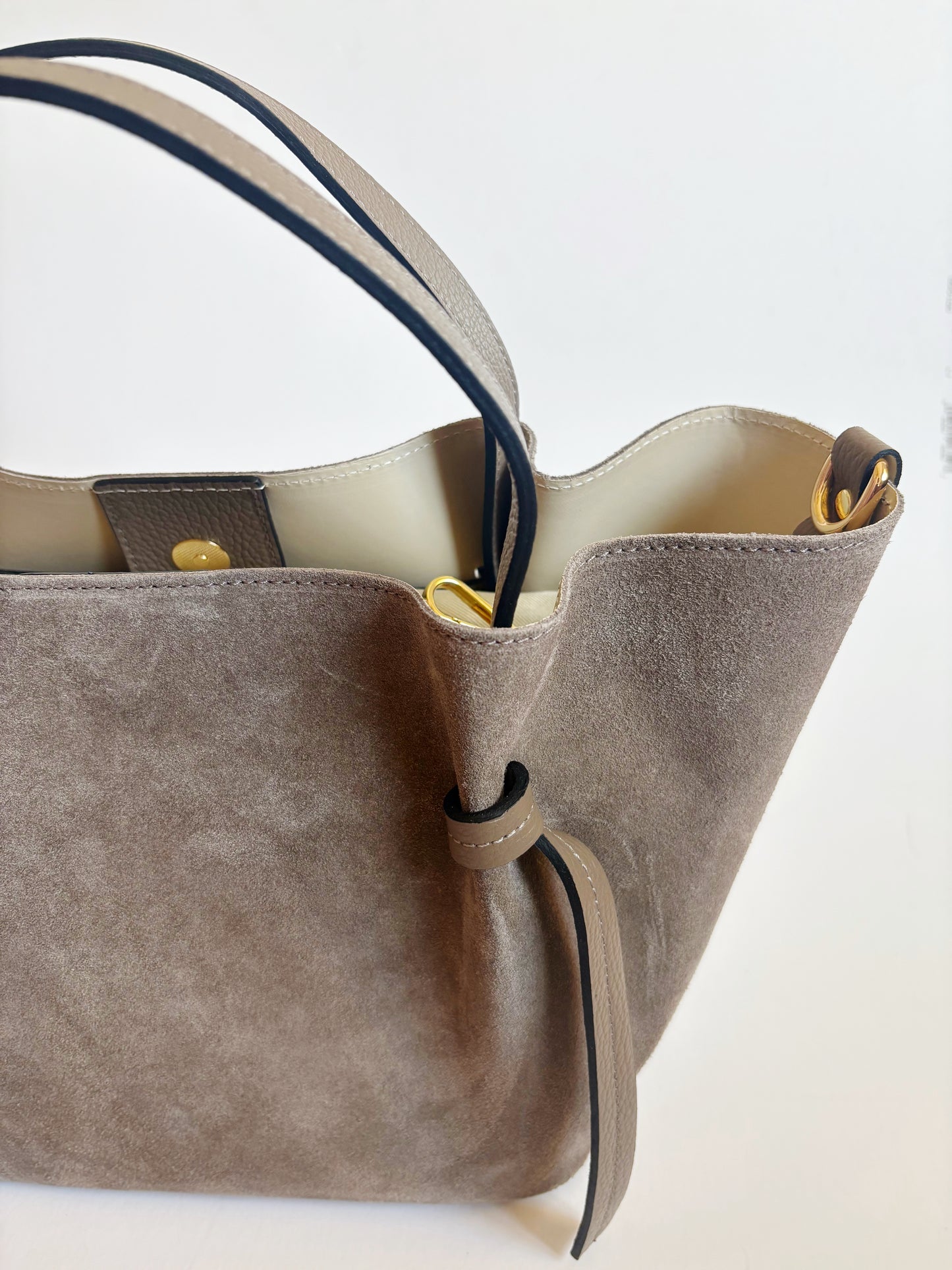 Suede Milan Tote: Stone Beige