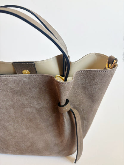 Suede Milan Tote: Stone Beige