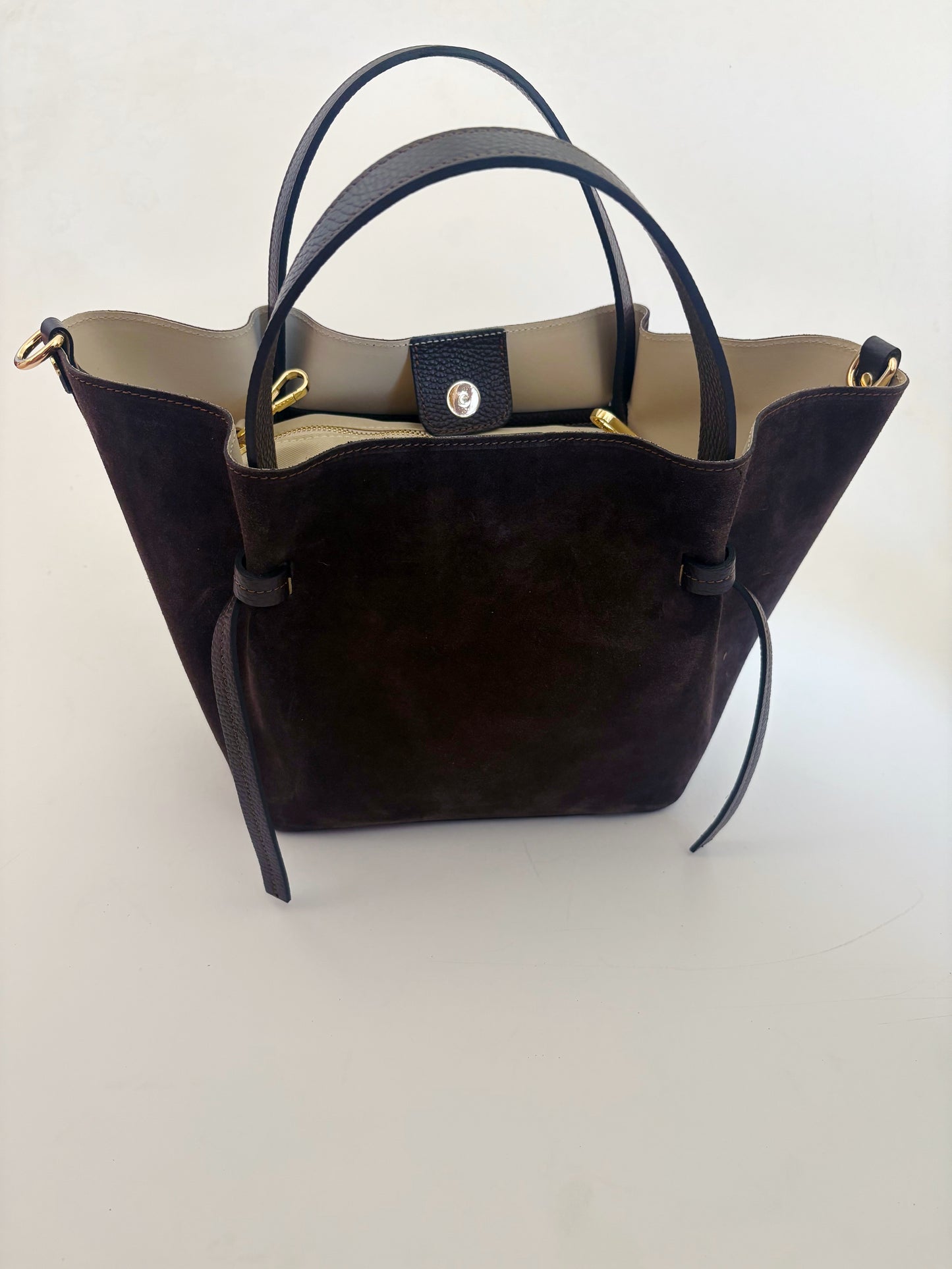 Suede Milan Tote: Espresso Brown