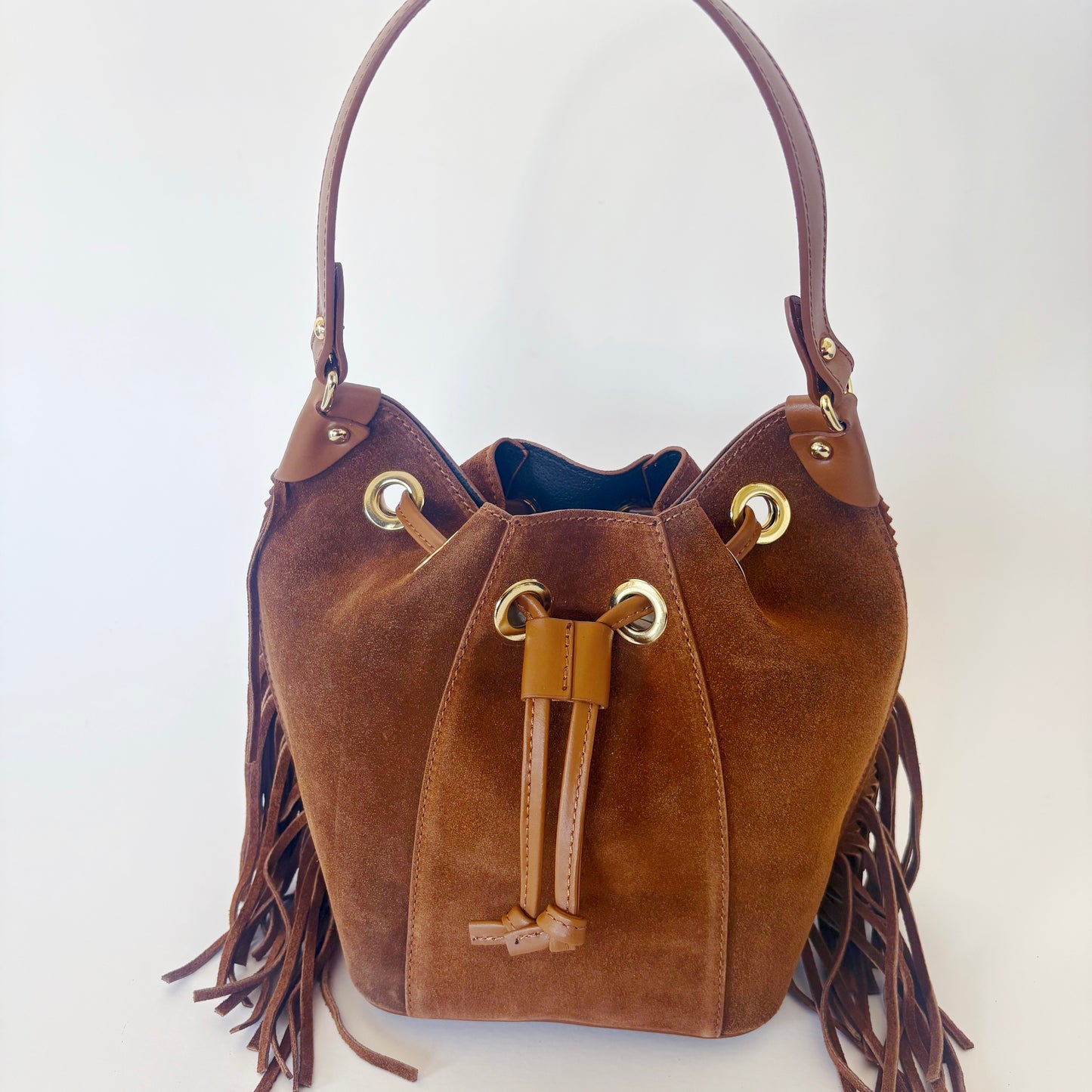 Suede Fringe Tote : Cognac
