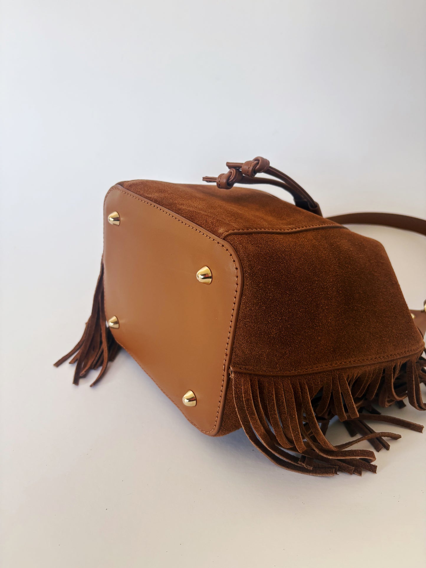 Suede Fringe Tote : Cognac