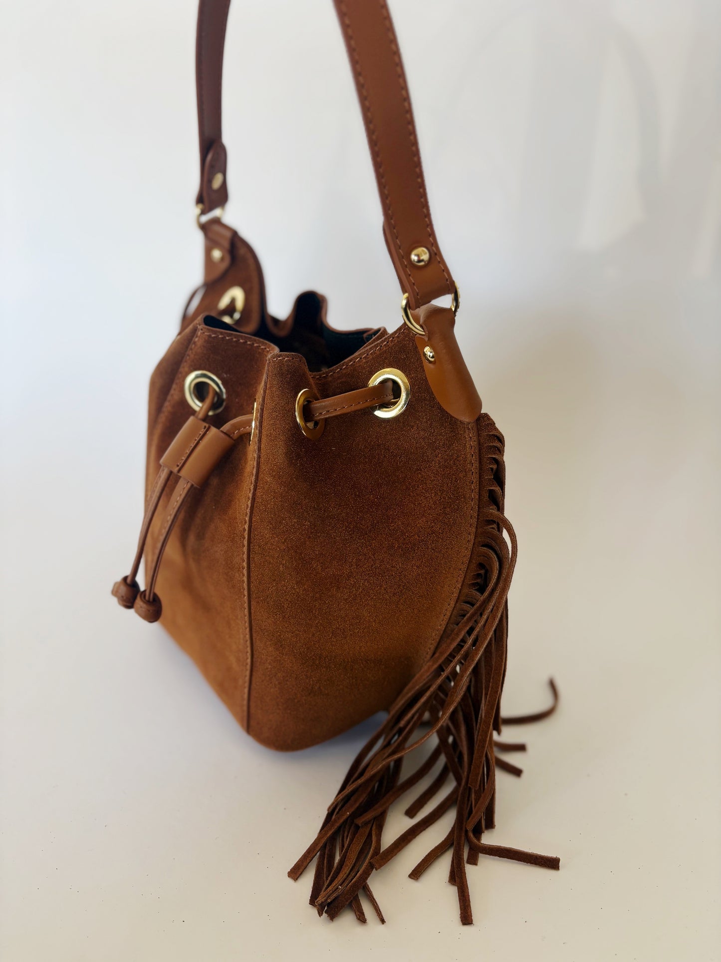 Suede Fringe Tote : Cognac