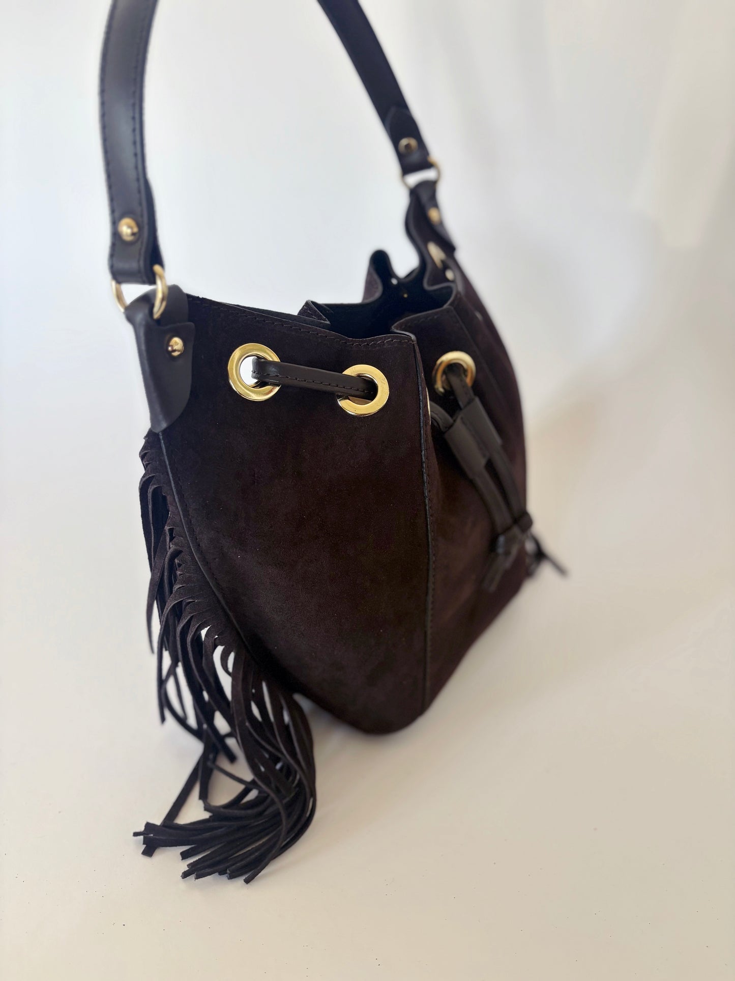 Suede Fringe Tote : Espresso Brown