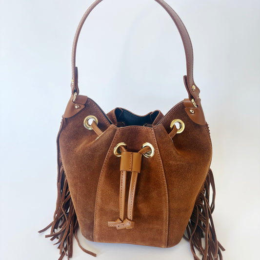 Suede Fringe Tote : Cognac