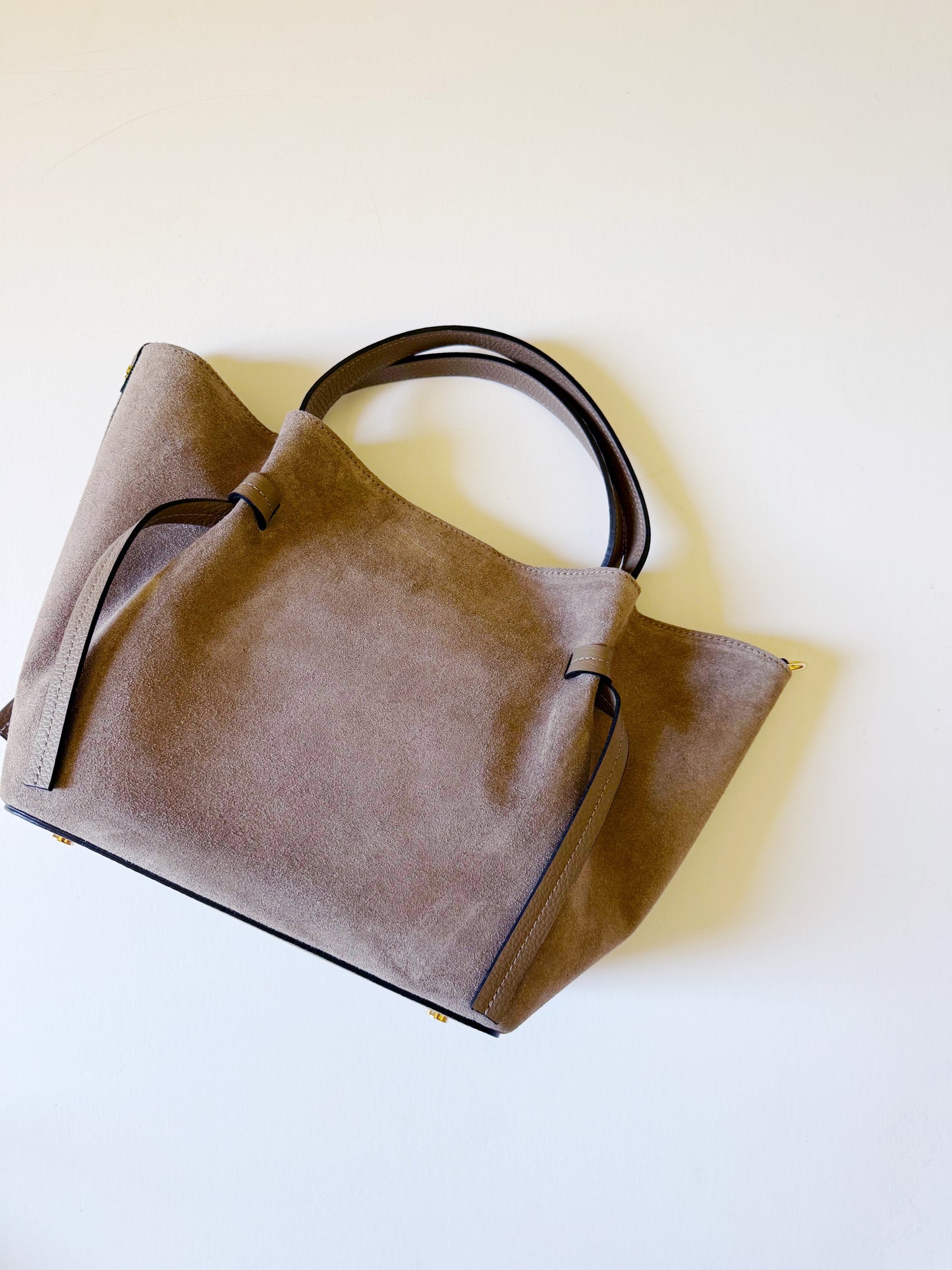 Suede Milan Tote: Stone Beige