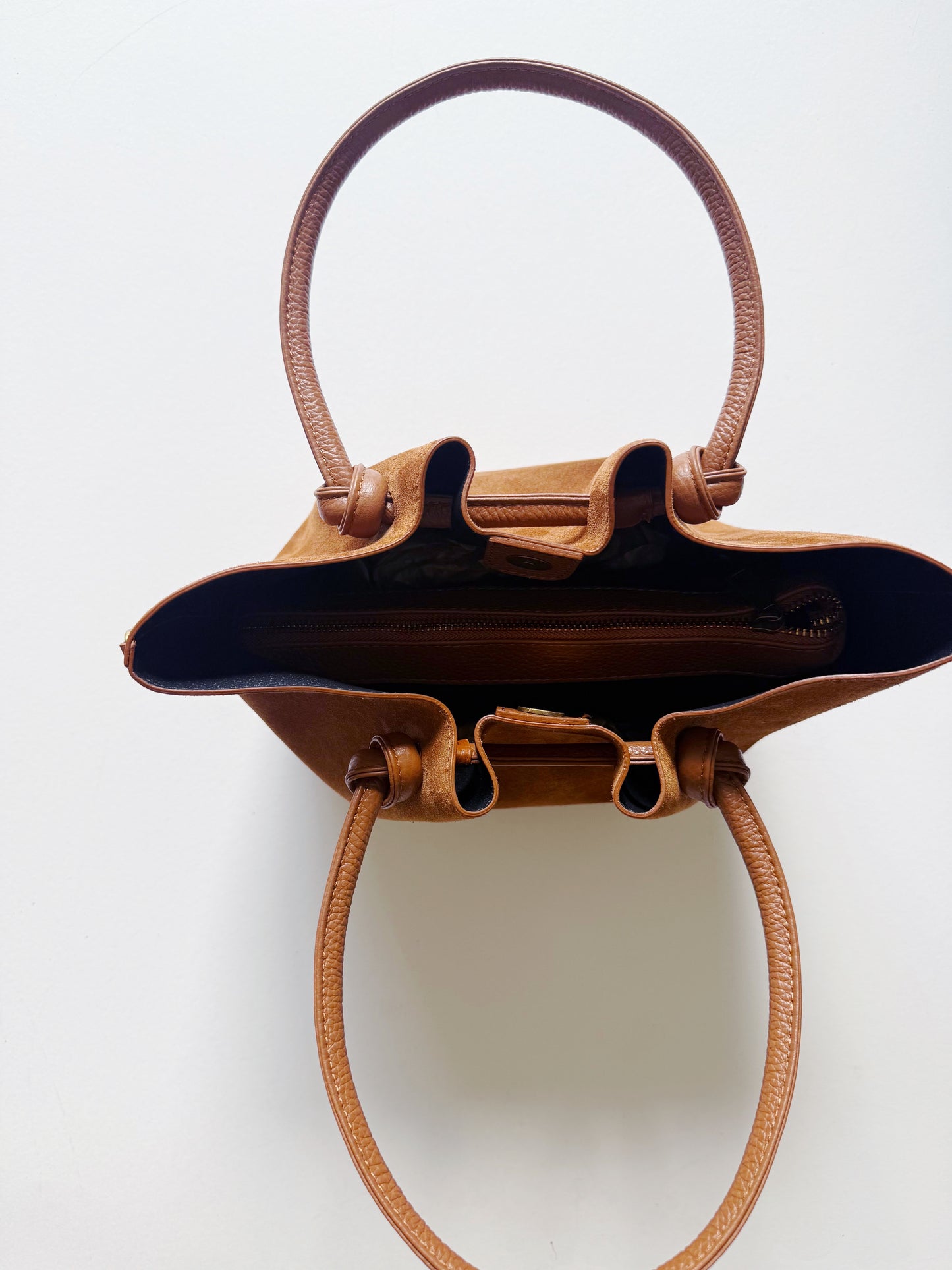 Suede Knot Bags Cognac