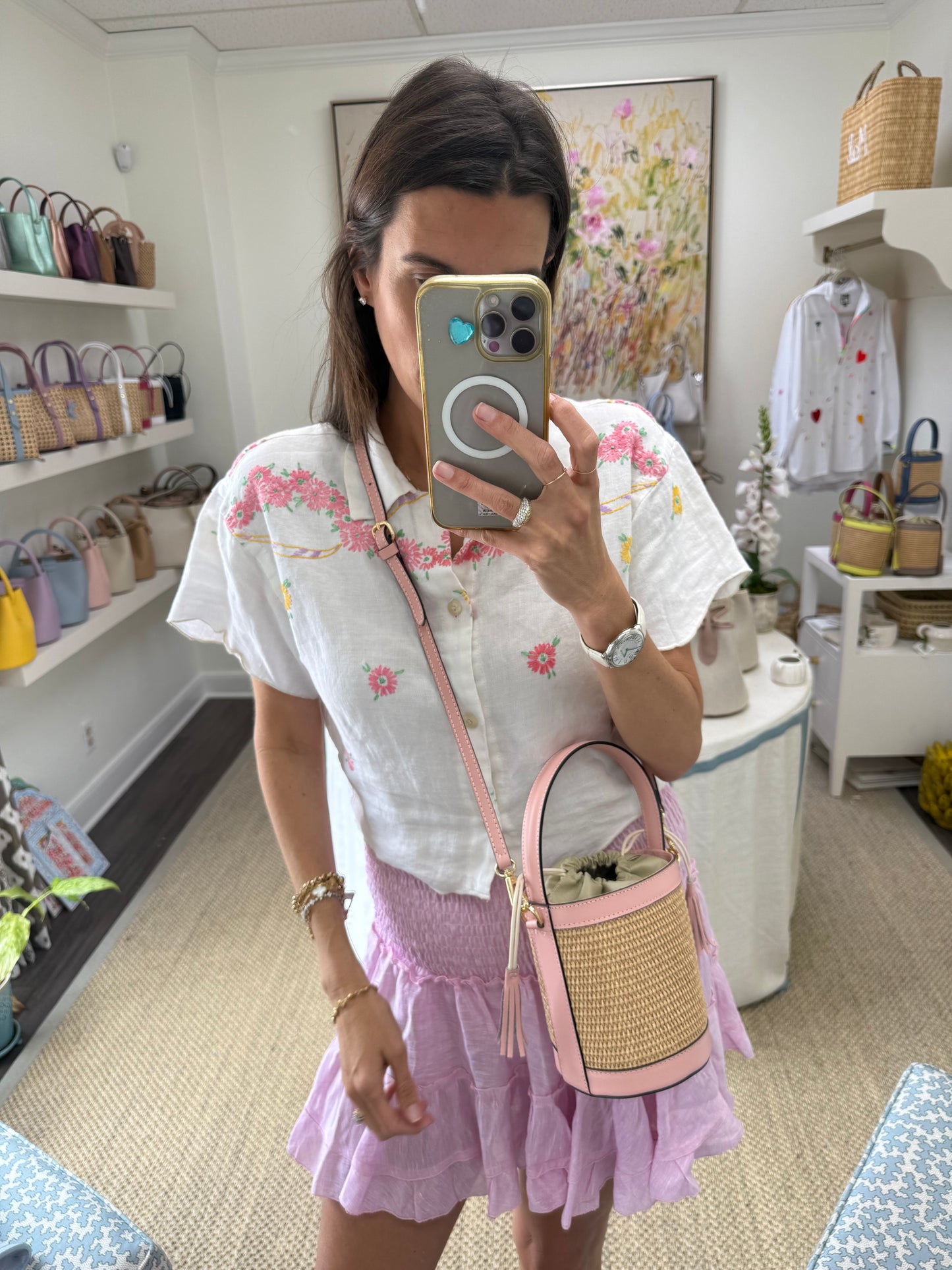 Heaven's 27 Raffia Light Pink Raffia Bucket Bag