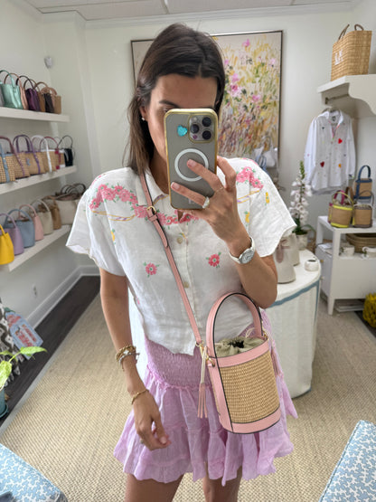 Heaven's 27 Raffia Light Pink Raffia Bucket Bag