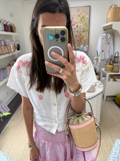 Heaven's 27 Raffia Light Pink Raffia Bucket Bag