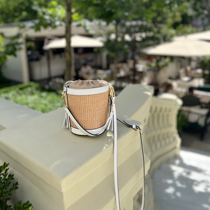 White Raffia Bucket Bag