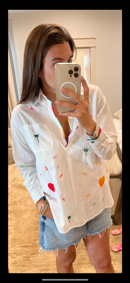 White Collar Heart Blouse