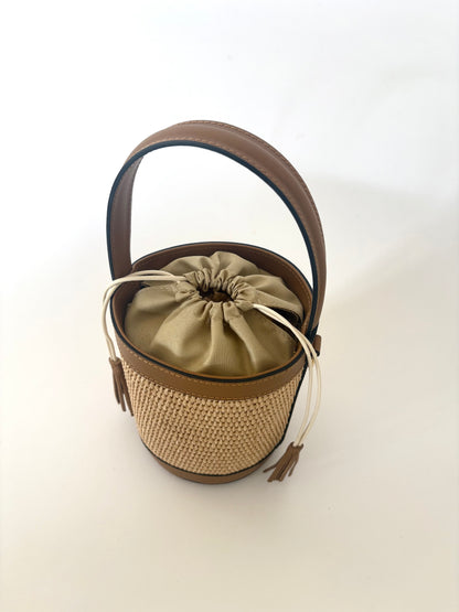 Camel Raffia Bucket Bag