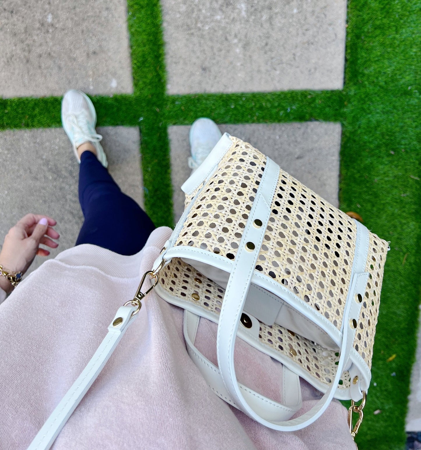 White Cane Wicker Mini Market Tote