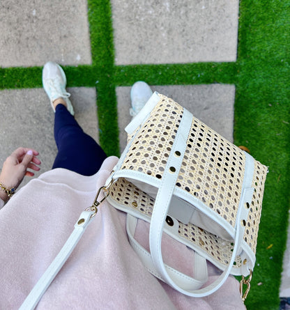 White Cane Wicker Mini Market Tote