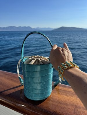 CC X CG Turquoise Crocodile Embossed Leather Bucket Bag