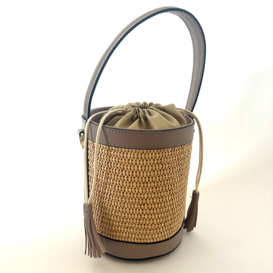 Stone Beige Raffia Bucket Bag