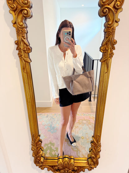 Suede Milan Tote: Stone Beige