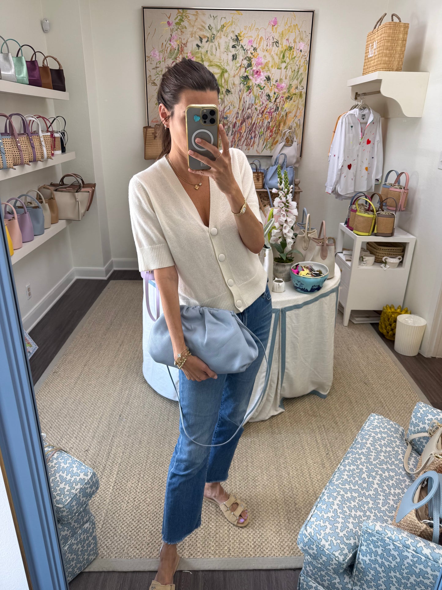 Light Blue Oversized Rico Leather Clutch
