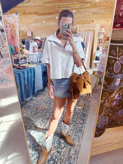 Suede Fringe Tote : Cognac