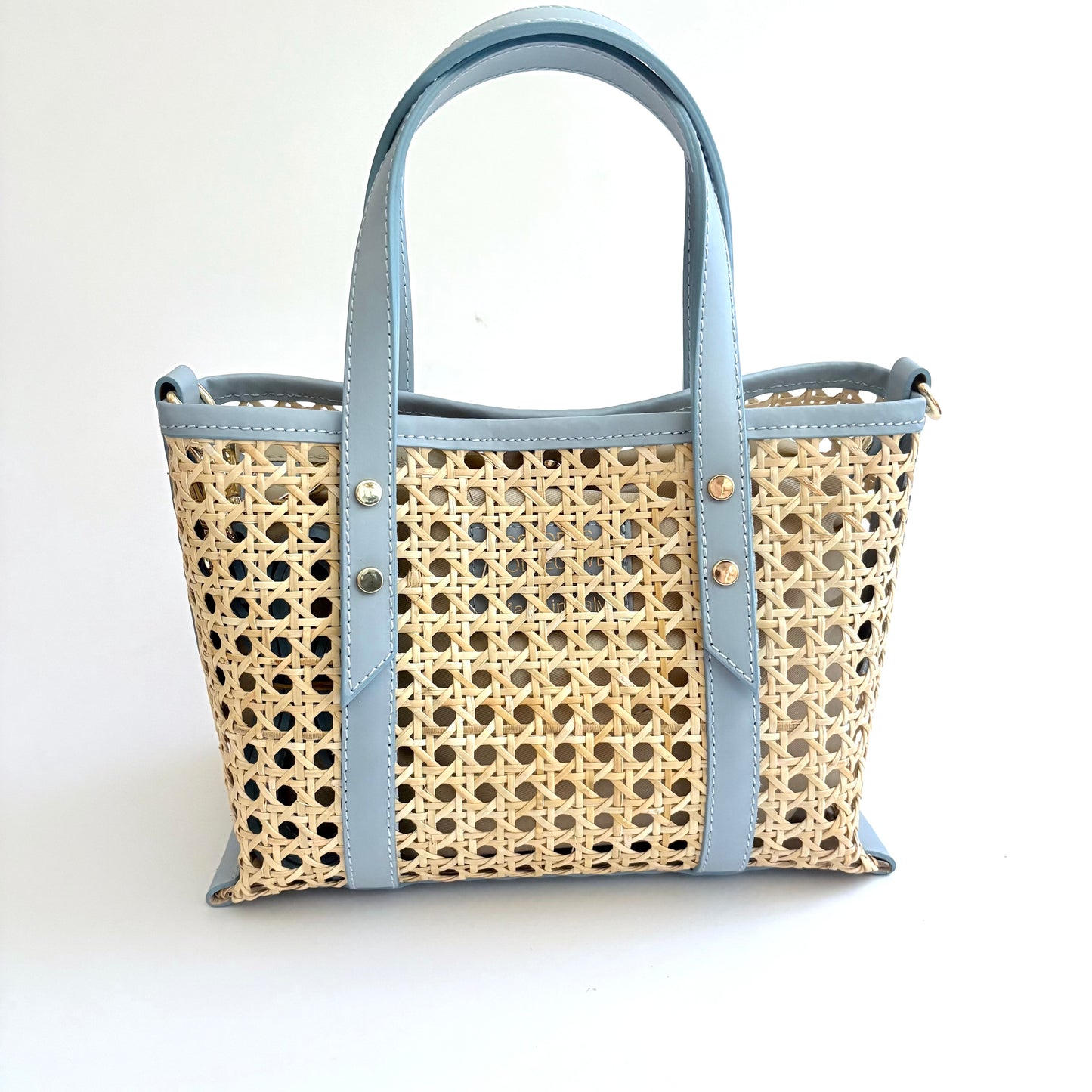 Light Blue Cane Wicker Mini Market Tote