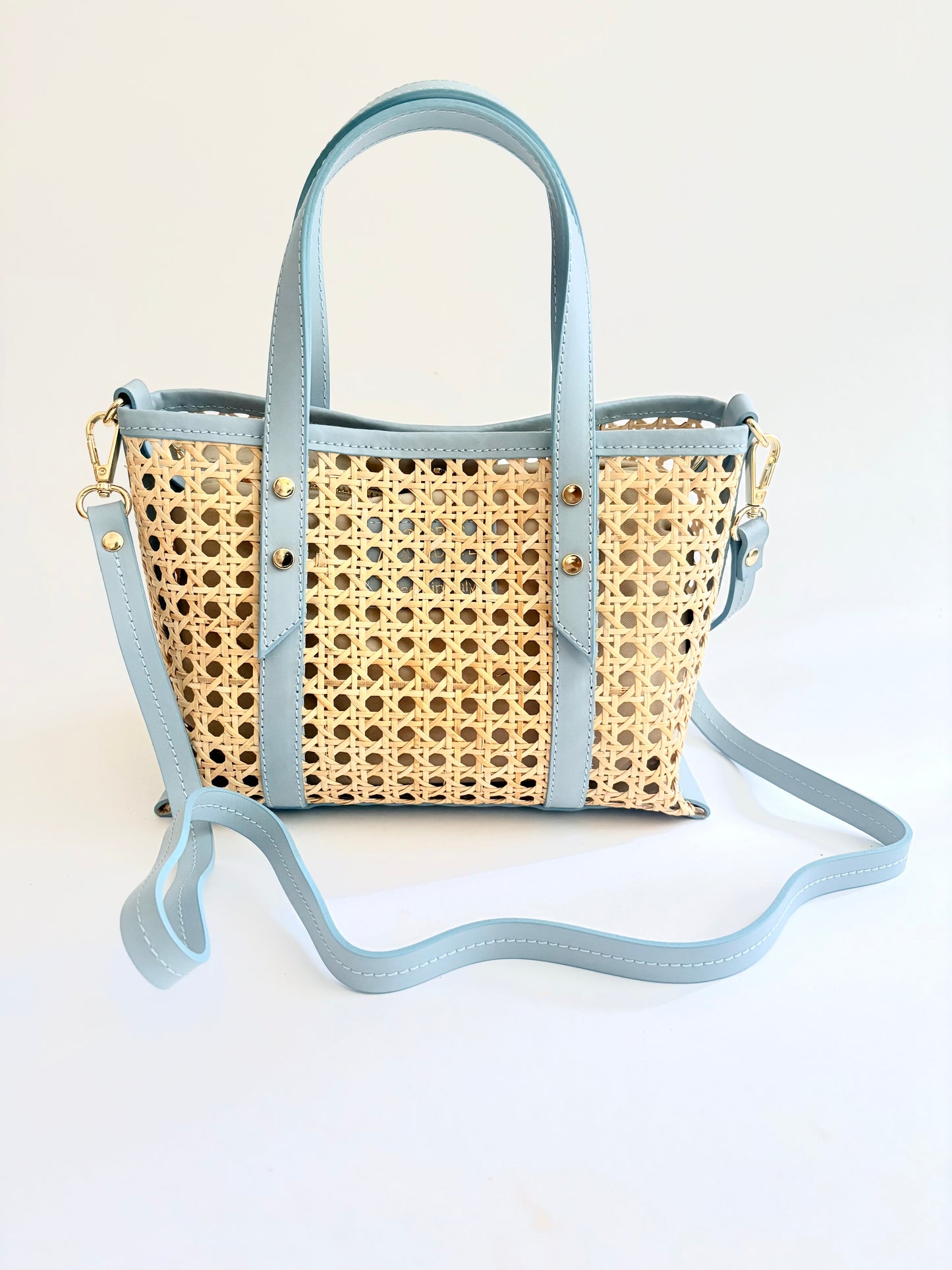 Light Blue Cane Wicker Mini Market Tote