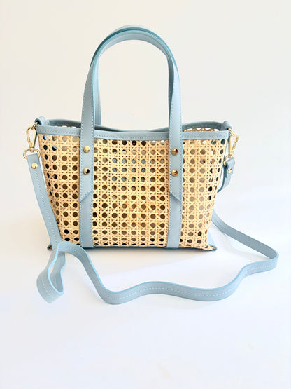 Light Blue Cane Wicker Mini Market Tote