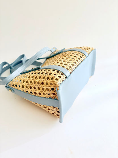 Light Blue Cane Wicker Mini Market Tote