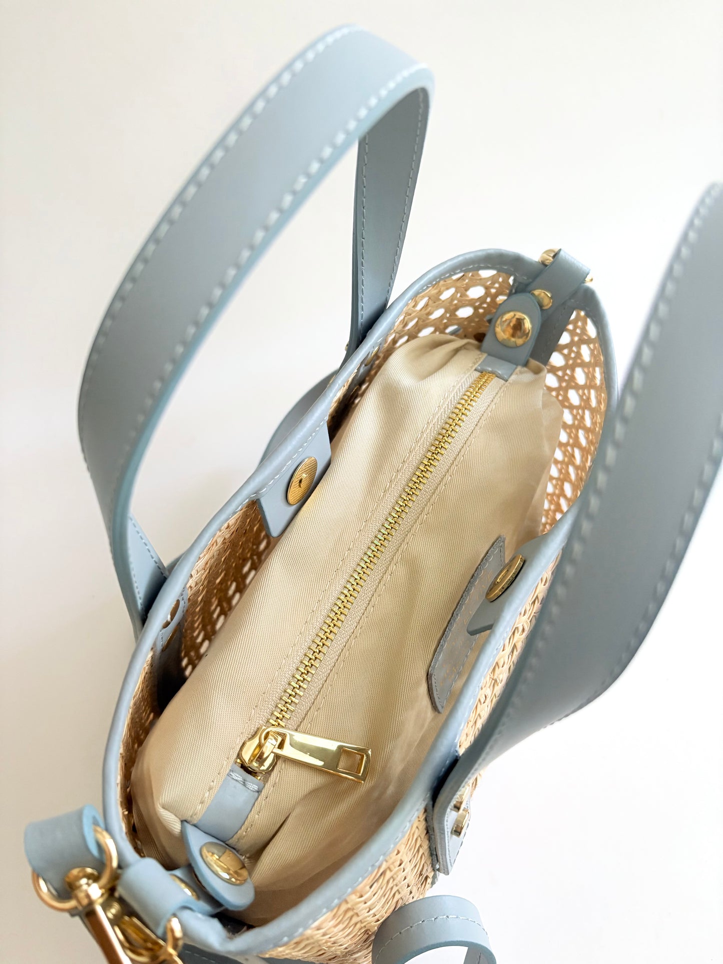 Light Blue Cane Wicker Mini Market Tote