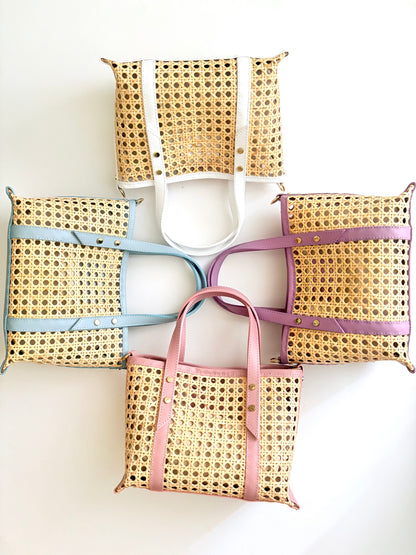 Light Blue Cane Wicker Mini Market Tote