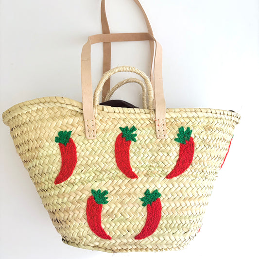 Chili Pepper Straw Tote