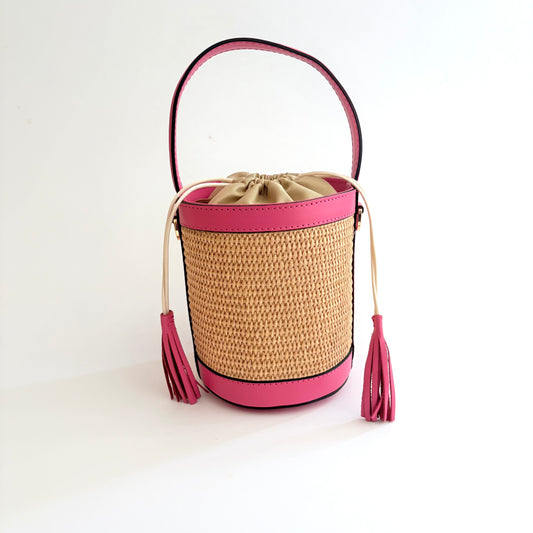 Pink Raffia Bucket Bag