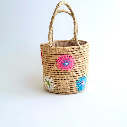 Multi Color Floral Straw Bucket Bags