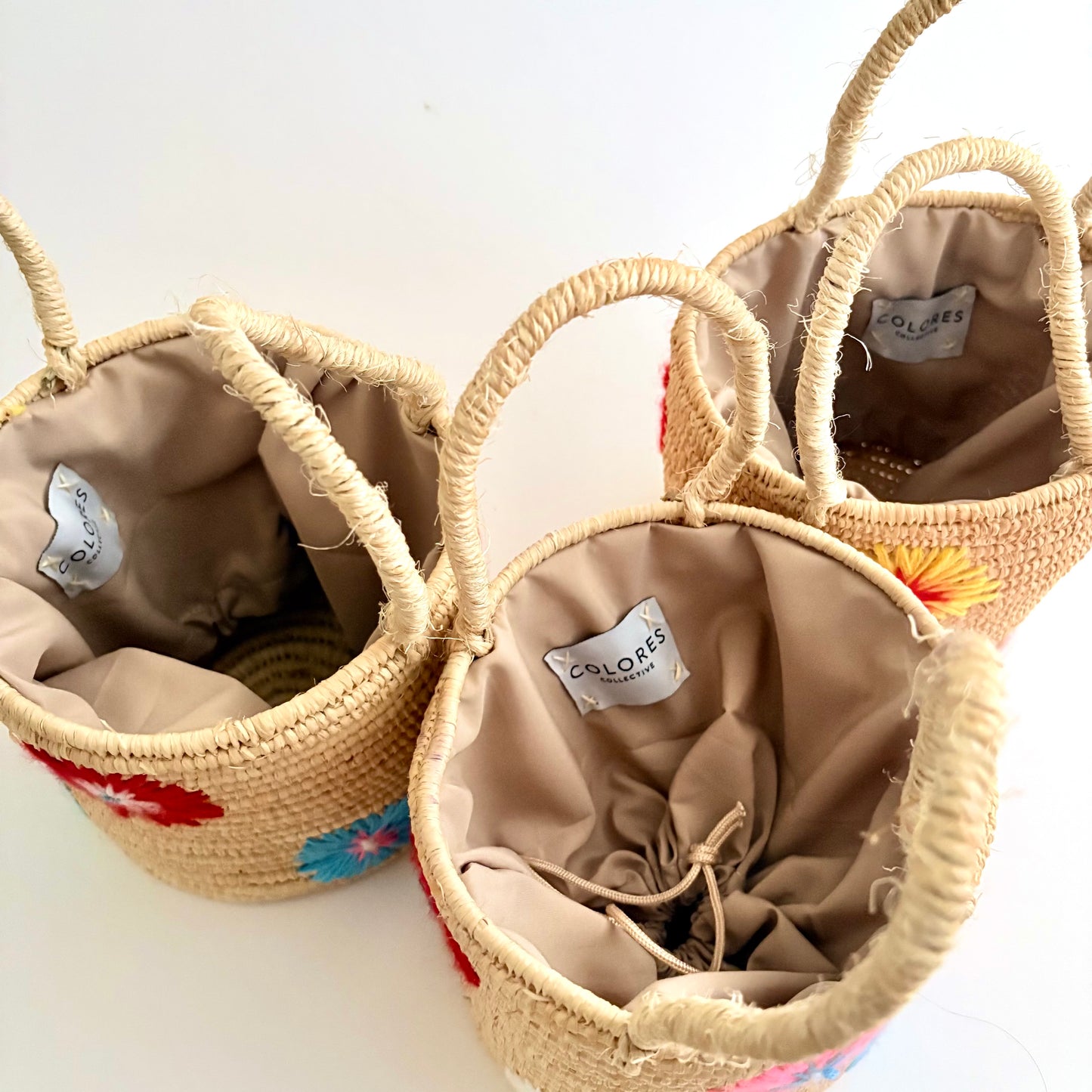 Multi Color Floral Straw Bucket Bags