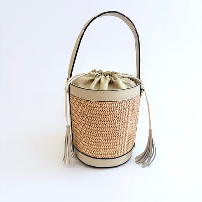 Beige Raffia Bucket Bag