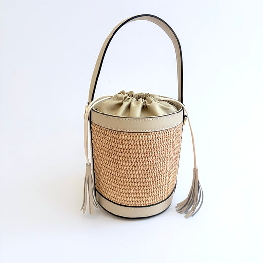 Beige Raffia Bucket Bag