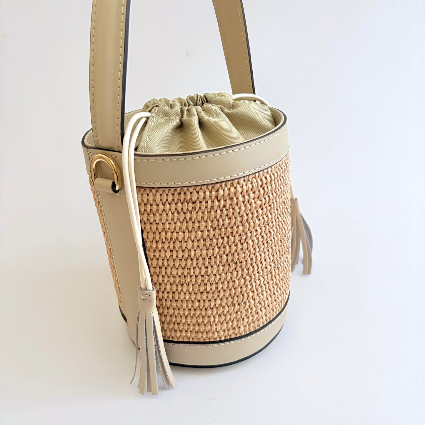 Beige Raffia Bucket Bag