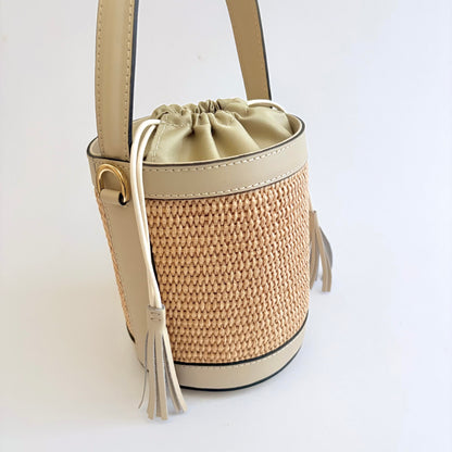 Beige Raffia Bucket Bag