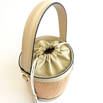 Beige Raffia Bucket Bag