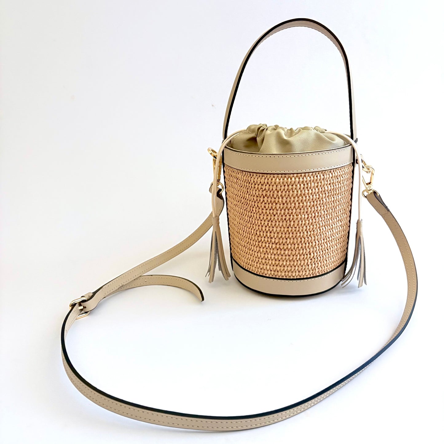 Beige Raffia Bucket Bag