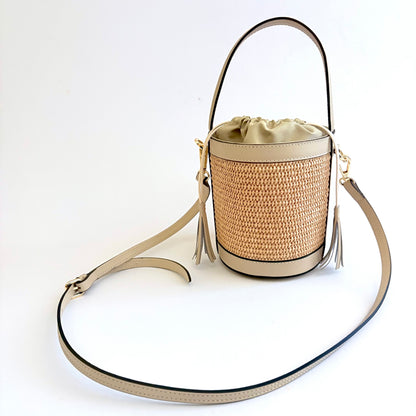 Beige Raffia Bucket Bag